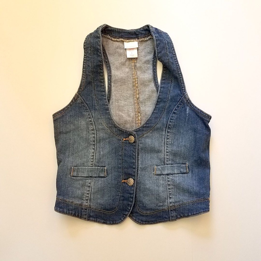 Xhileration Girl's Button Denim Vest L